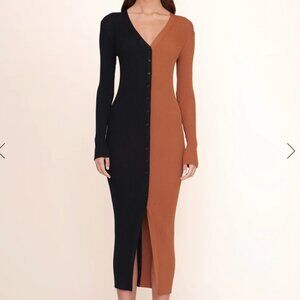 Staud Shoko Sweater Dress Tan / Black
